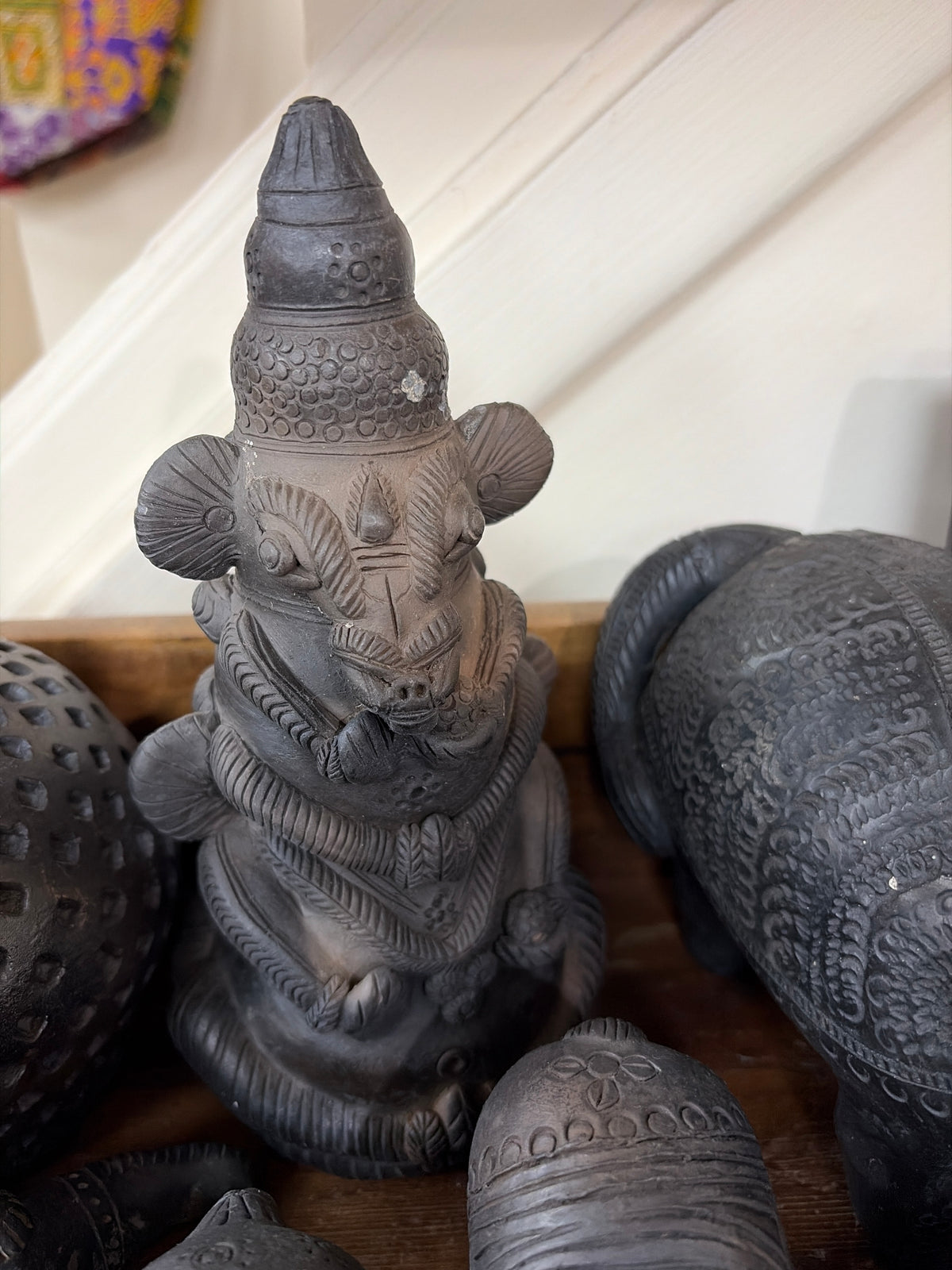 Dual Ganesha black pottery