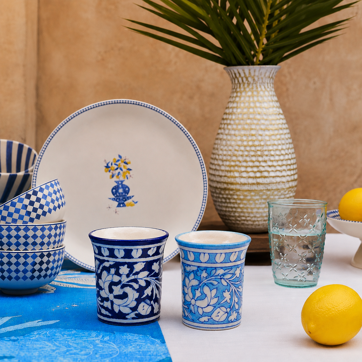 Jaipur Blue Pottery Tumbler – Vine Motif