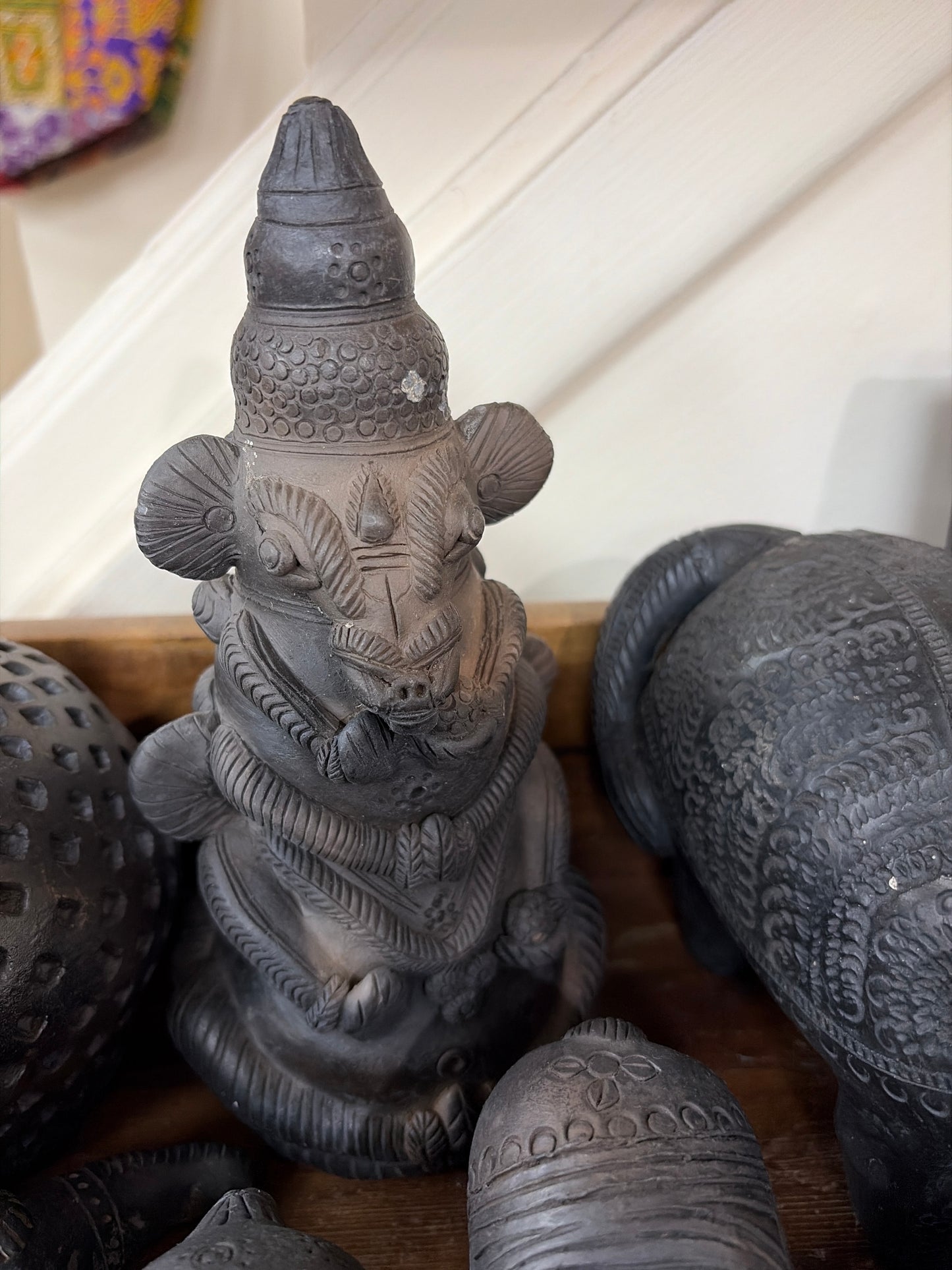 Dual Ganesha black pottery