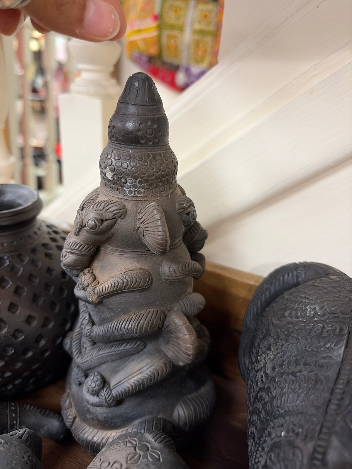 Dual Ganesha black pottery