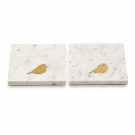 Bird Brass Inlay Marble Coaster