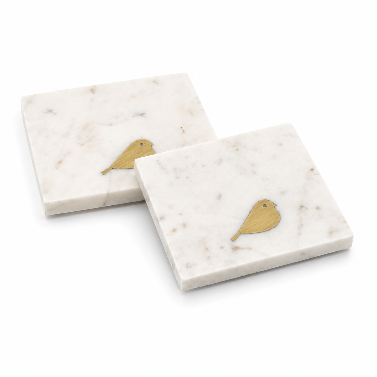 Bird Brass Inlay Marble Coaster