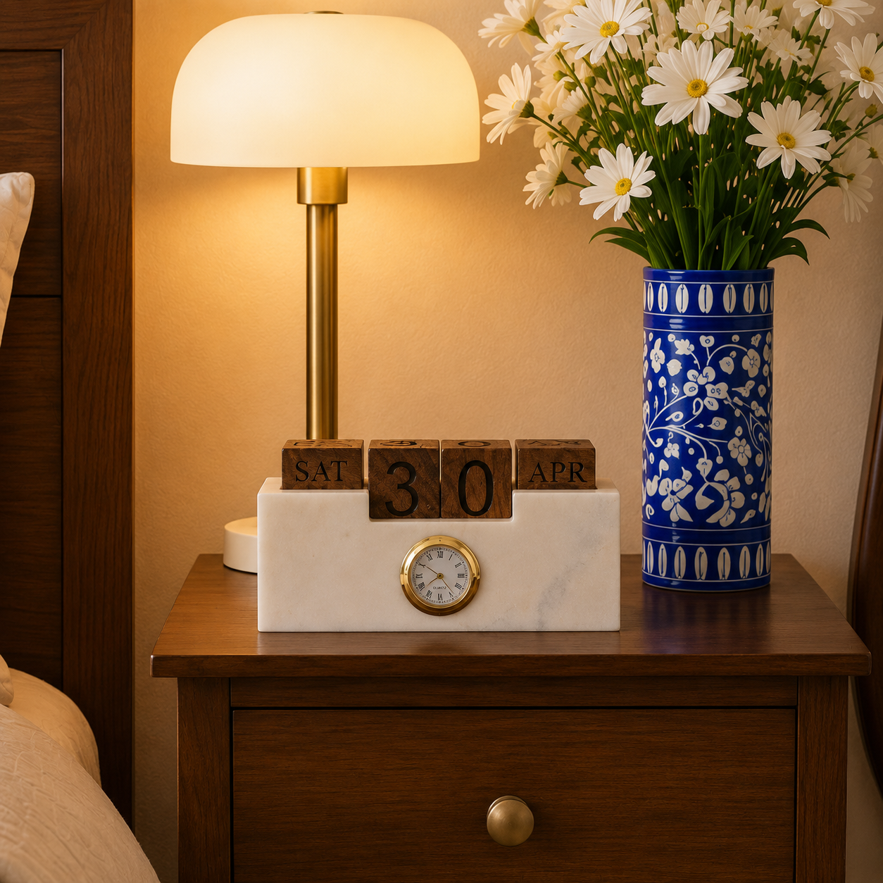 Marble Perpetual Calendar Clock